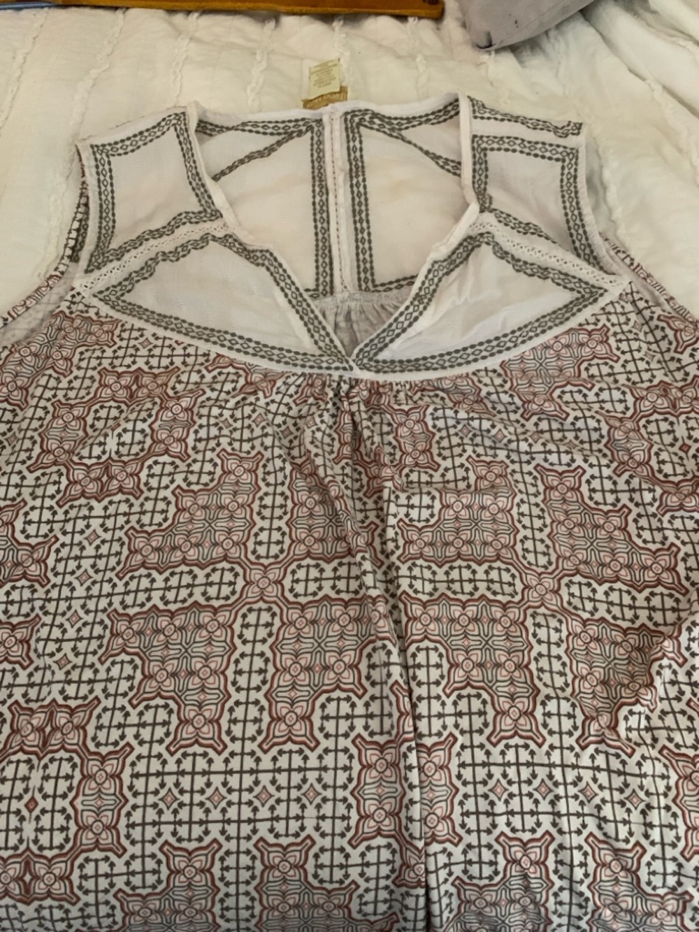Cynthia Rowley White Camisole with Brown Geometric Print